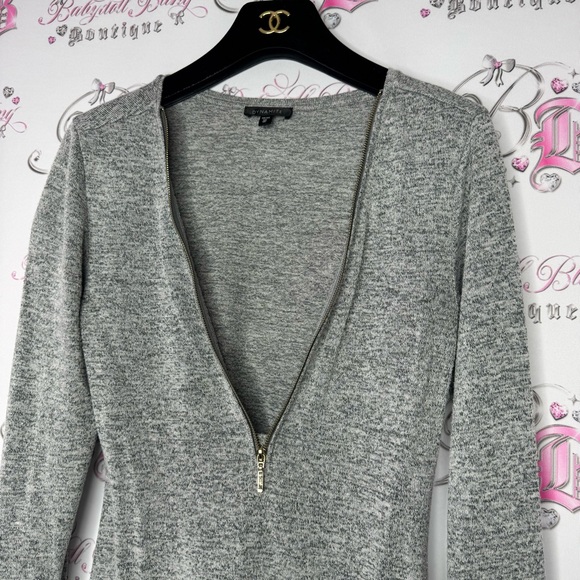 Dynamite top long sleeve zipper zip up grey gold soft stretchy V neck comfy - Picture 5 of 9